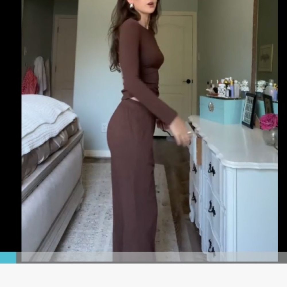 Women's 2 Piece Outfit Lounge Sets Long Sleeve Top Wide Leg Pants Casual Sz L - Picture 14 of 17